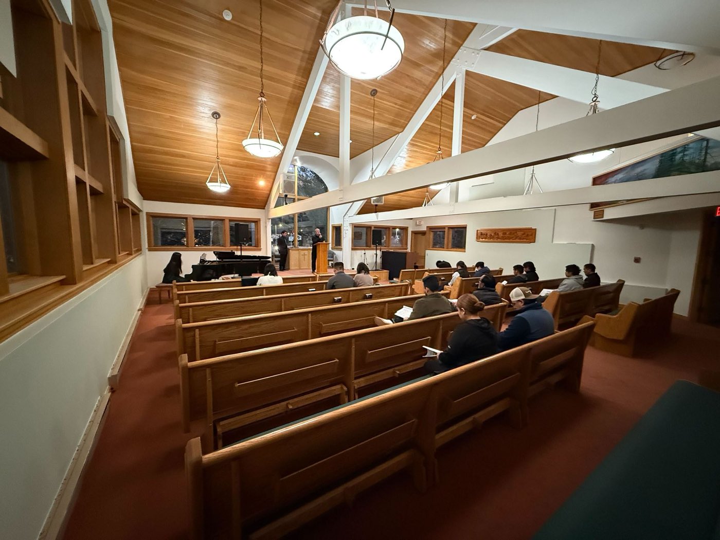 Sunday evening worship service in progress at Copper Chapel, Copper Mountain